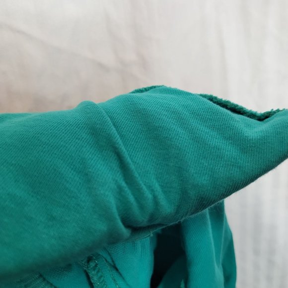 Vintage 80s Button Up Crop Top Short Sleeve Shirt Teal Green Shoulder Pads Large - Picture 10 of 10